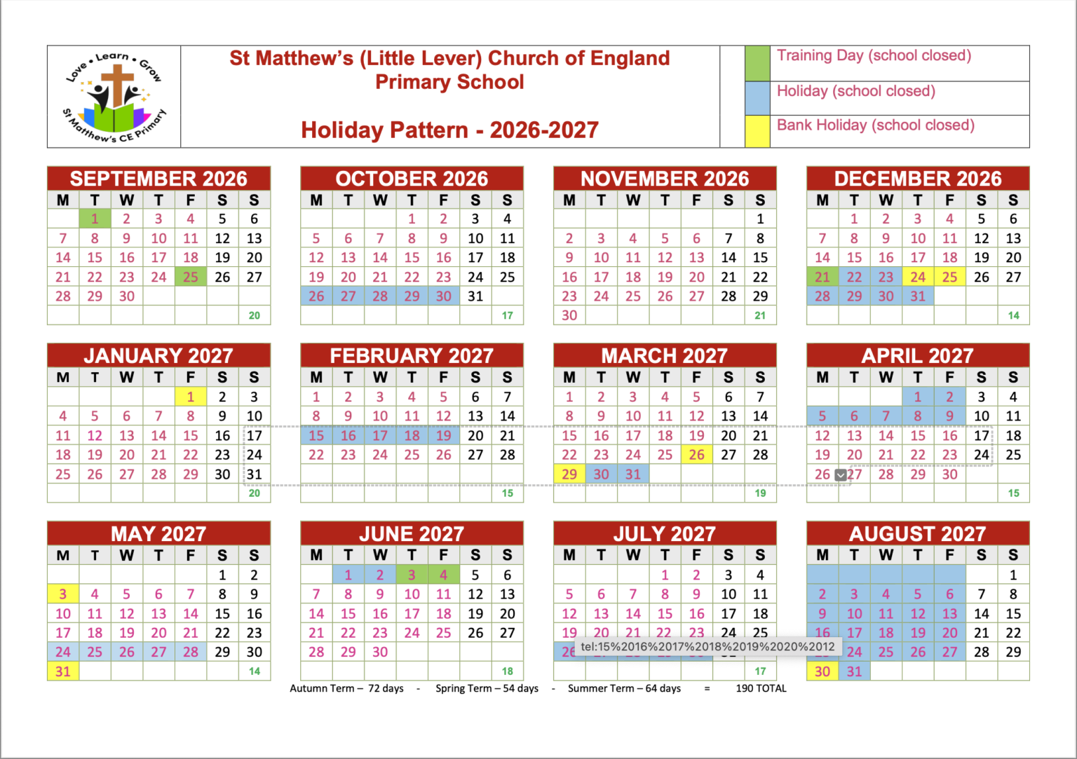 Term Dates – St Matthew's Church of England Primary School